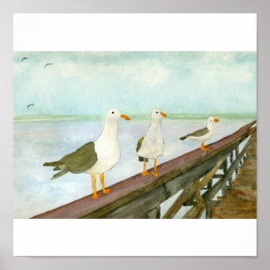 Póster Três gaivotas em trilhos