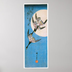 Poster Três gansos selvagens que voam, por Utagawa