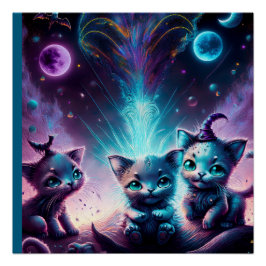 Póster Três Gatinhos De Alienígena Em Uma Configuração De