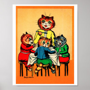 Poster Três gatinhos e mãe, Louis Wain