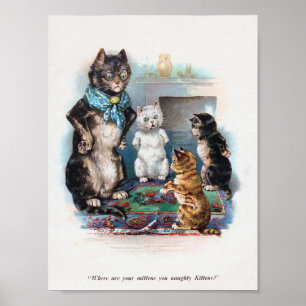 Poster Três gatinhos e mãe, Louis Wain