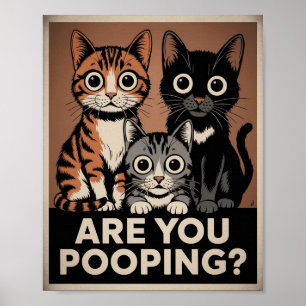 Poster três gatos e uma pergunta você está fazendo cocô?