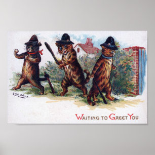 Poster Três Gatos Gengibre, Louis Wain