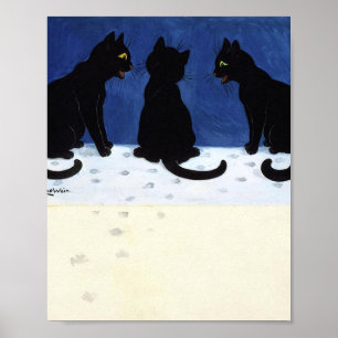 Poster Três Gatos Pretos Na Neve Por Louis Wain