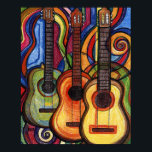 Póster Três Guitarras<br><div class="desc">Um desenho colorido de lápis de três guitarras com música.</div>