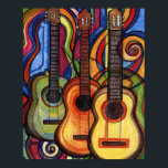 Póster Três Guitarras<br><div class="desc">Um desenho colorido de lápis de três guitarras com música.</div>