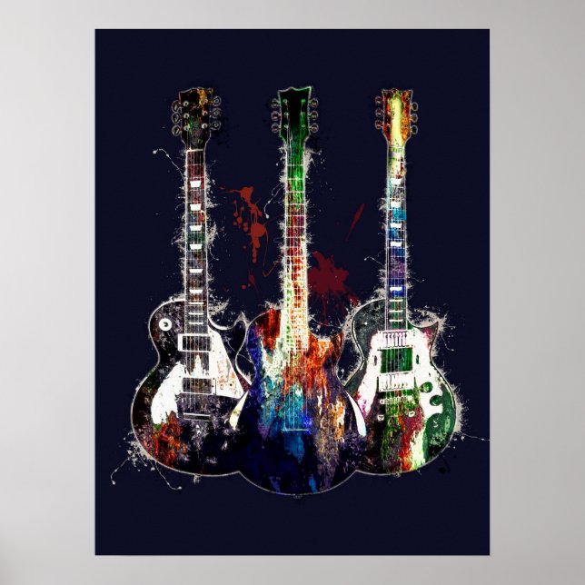 Poster Três guitarras coloridas (Frente)
