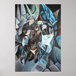 Poster Três Homens Jogando Cartões Arte Geométrica Após R