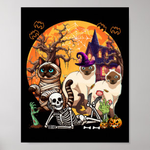 Poster Três Horrores, Gatos Siameses Coplay Bruxo Hallowe