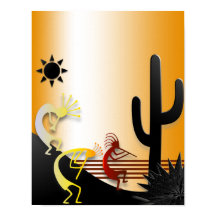 Três Kokopellis e um Cactus