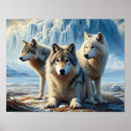 Poster Três lindos lobos árcticos em Glacier Tundra