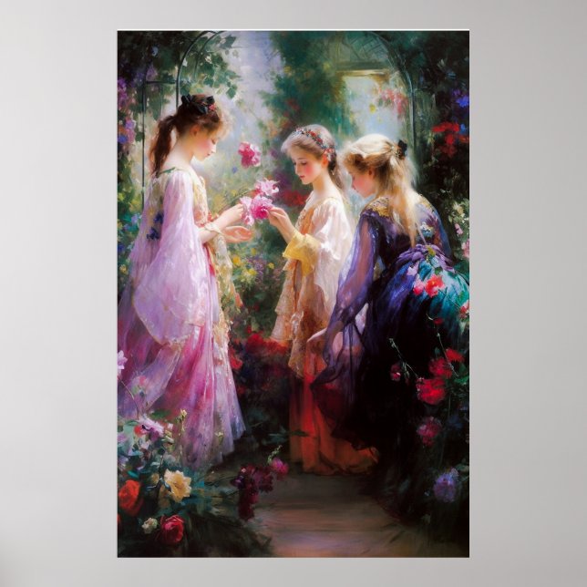 Poster Três meninas brincando em um jardim  (Frente)