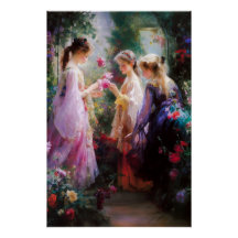 Três meninas brincando em um jardim 