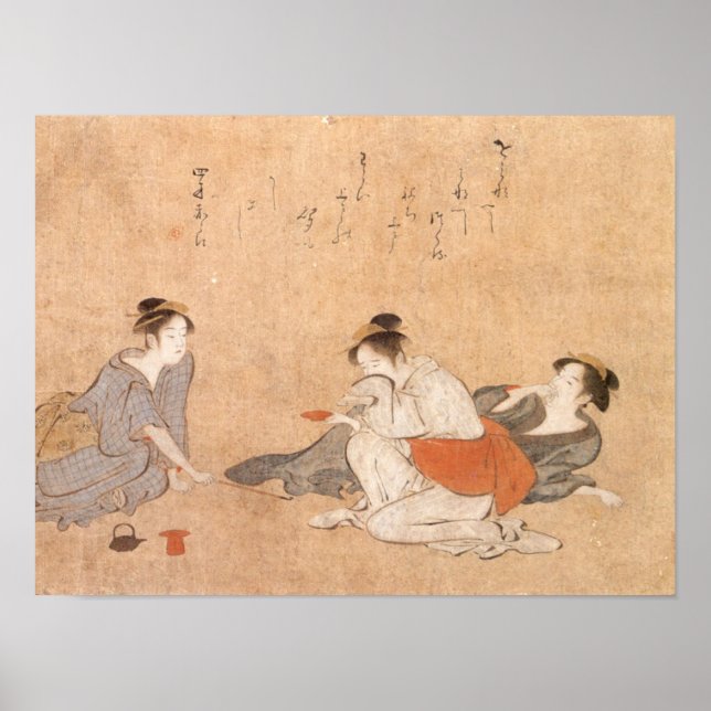 Poster Três mulheres bêbadas Kiyonag Arte japonesa (Frente)