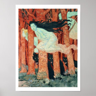 Póster Três mulheres e três lobos (w/c)
