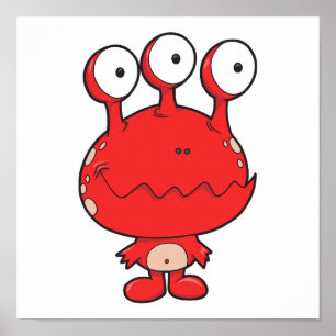 Póster três olhos, monstro feliz vermelho