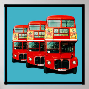 Poster Três ônibus de Londres em turquesa