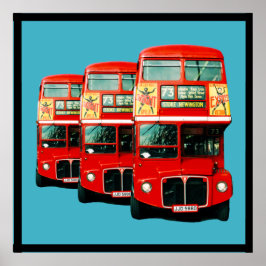 Poster Três Ônibus Londres em Turquoise
