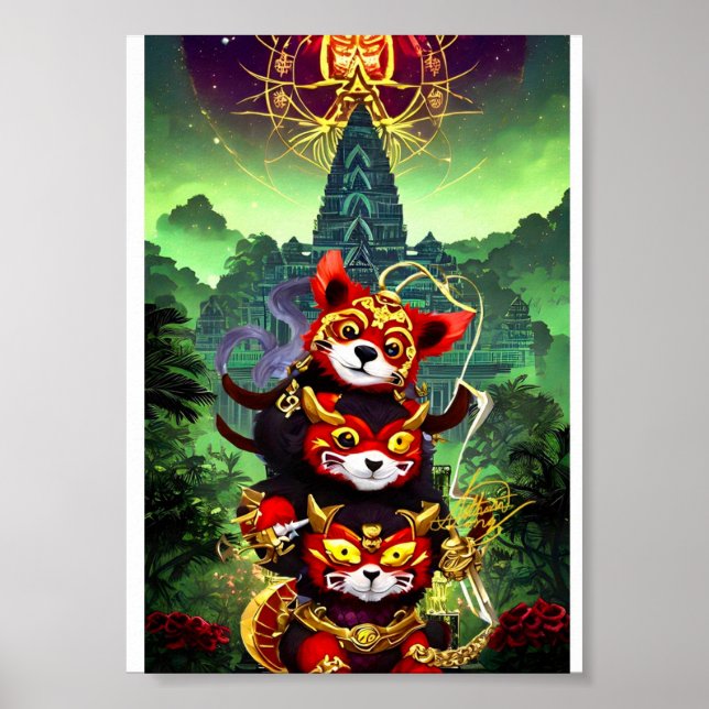 Poster Três Panda Vermelho (Frente)