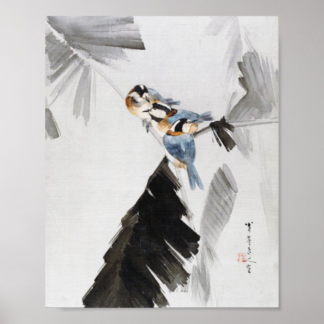 Poster Três Pássaros em Branch, Watanabe Seitei (Frente)