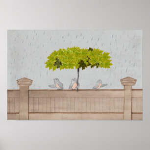 Poster Três Pássaros na Chuva