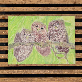 Poster Três Pequenas Corujas De Vassoura - pintura acríli