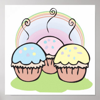 Poster três pequenos cupcakes bonitos