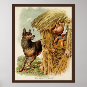 Póster Três Porquinhos Lobo Mau, Conto de Fadas Vintage