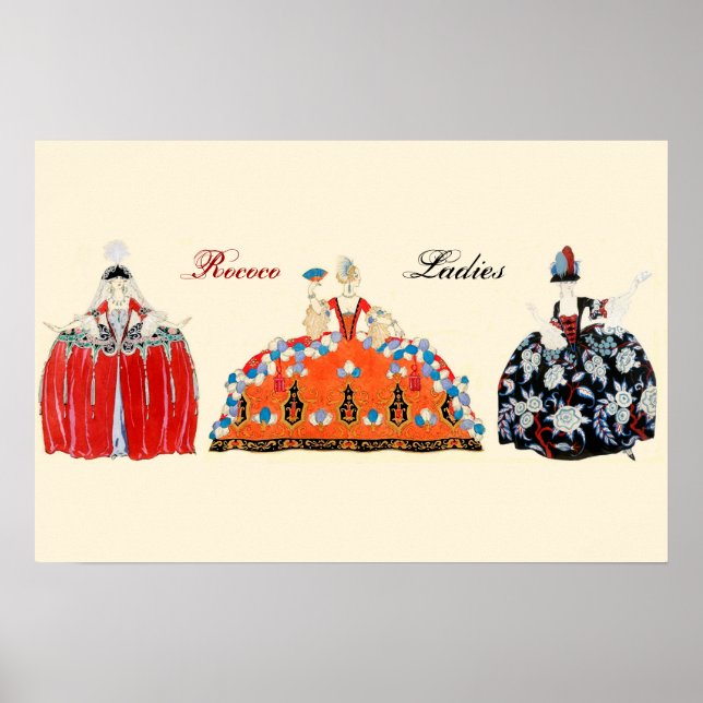 POSTER TRÊS SENHORAS DE ROCOCO, BELEZA, DESIGN DE FASHION (Frente)