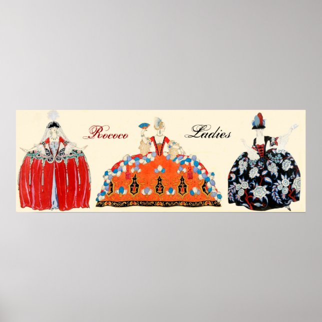 POSTER TRÊS SENHORAS DE ROCOCO, BELEZA, DESIGN DE FASHION (Frente)