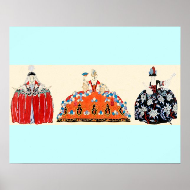 PÓSTER TRÊS SENHORAS DE ROCOCO, BELEZA, DESIGN DE FASHION (Frente)