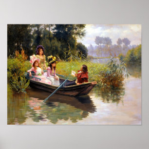Póster Três senhoras e um homem numa arte de barco