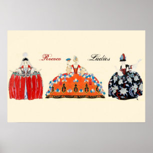 POSTER TRÊS SENHORAS ROCOCO, BELEZA, DESIGN DO TRAJE DA