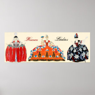 POSTER TRÊS SENHORAS ROCOCO, BELEZA, DESIGN DO TRAJE DA