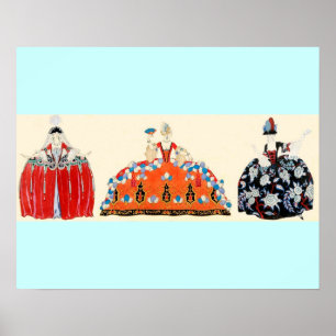 PÓSTER TRÊS SENHORAS ROCOCO, BELEZA, DESIGN DO TRAJE DA