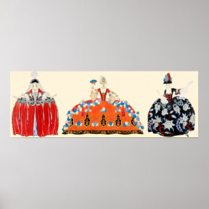 PÓSTER TRÊS SENHORAS ROCOCO, BELEZA, DESIGN DO TRAJE DA