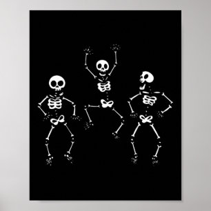 Poster Três Skeletons Engraçados Dançantes Halloween