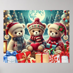 Poster Três Ursos de Teddy Bonitos Feliz Natal