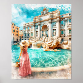 Poster Trevi Fountain Itália Watercolor Art