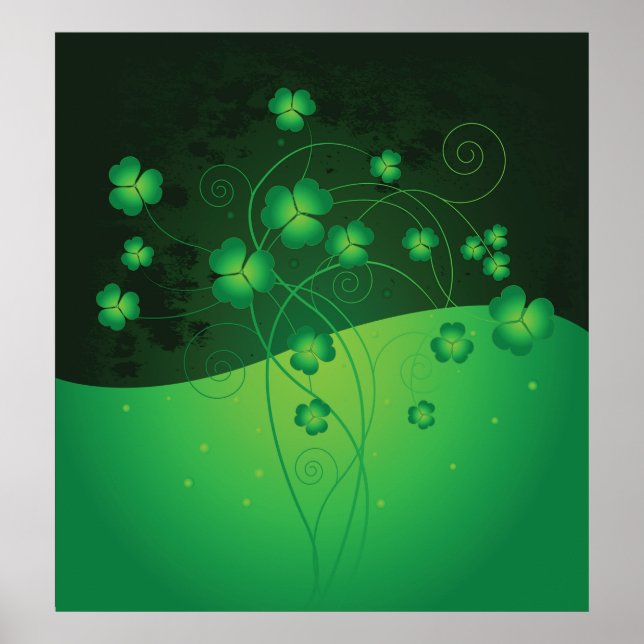 Poster Trevo de Shamrock Verde Dia de São Patrício Sorte (Frente)