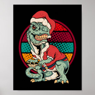 Poster TRex Papai Noel Dinossauro Feliz Engraçada Xm