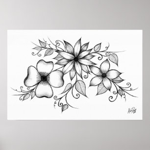 poster Tri floral do esboço