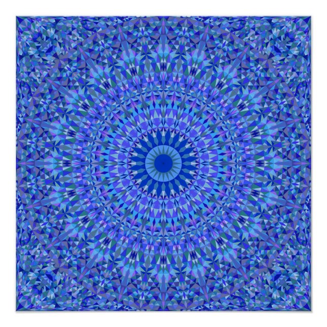Póster Triângulo Azul Caleidoscópio Mandala (Frente)