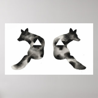 Póster Triângulo de Inkblot Fox preto branco moderno