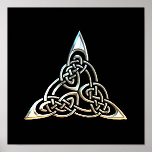 Póster Triângulo Preto Prateado Espirra Nó Celta Design