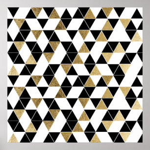 Poster Triângulos modernos pretos, brancos, e do falso d