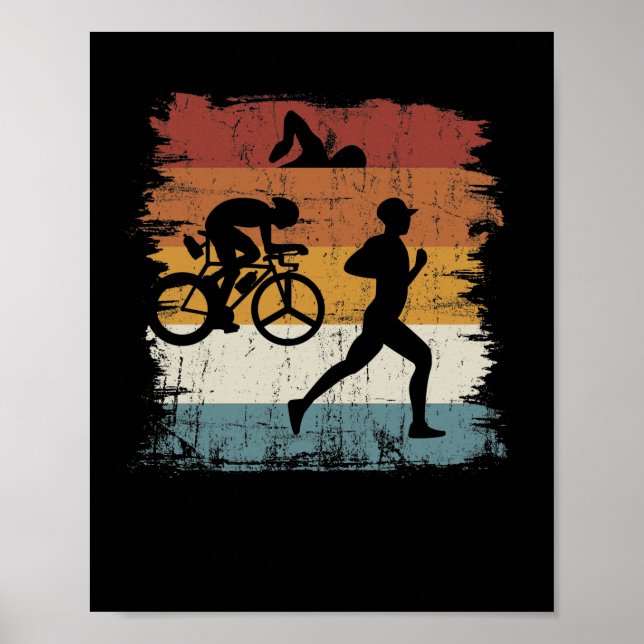 Poster Triathlon de vintagem retrô (Frente)