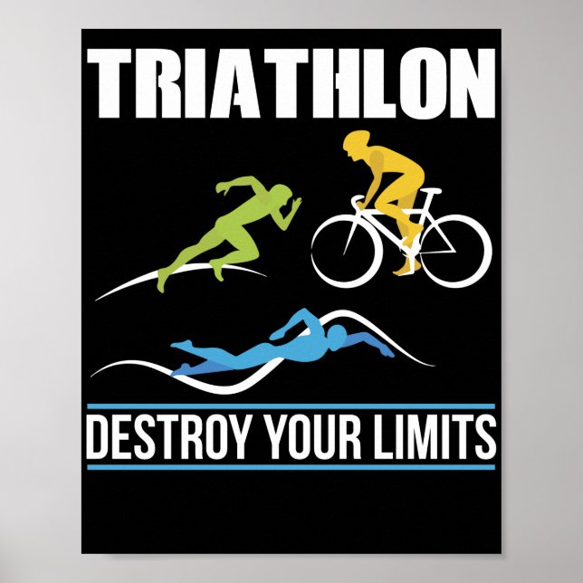 Poster Triathlon Destroy Your Limits Run Bike Swim (Frente)