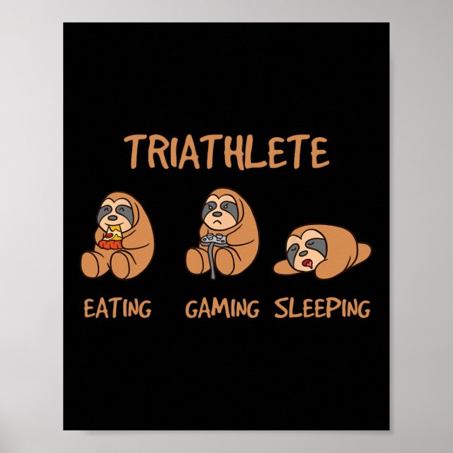 Poster Triatleta Gamer Engraçado Sloth Jogando Vídeo  (Frente)