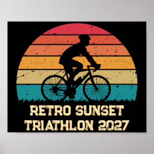 Poster Triatlo Personalizado de Ciclismo Retro Pôr do Sol